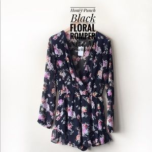 Honey Punch Black Floral Rompers NWT Size M